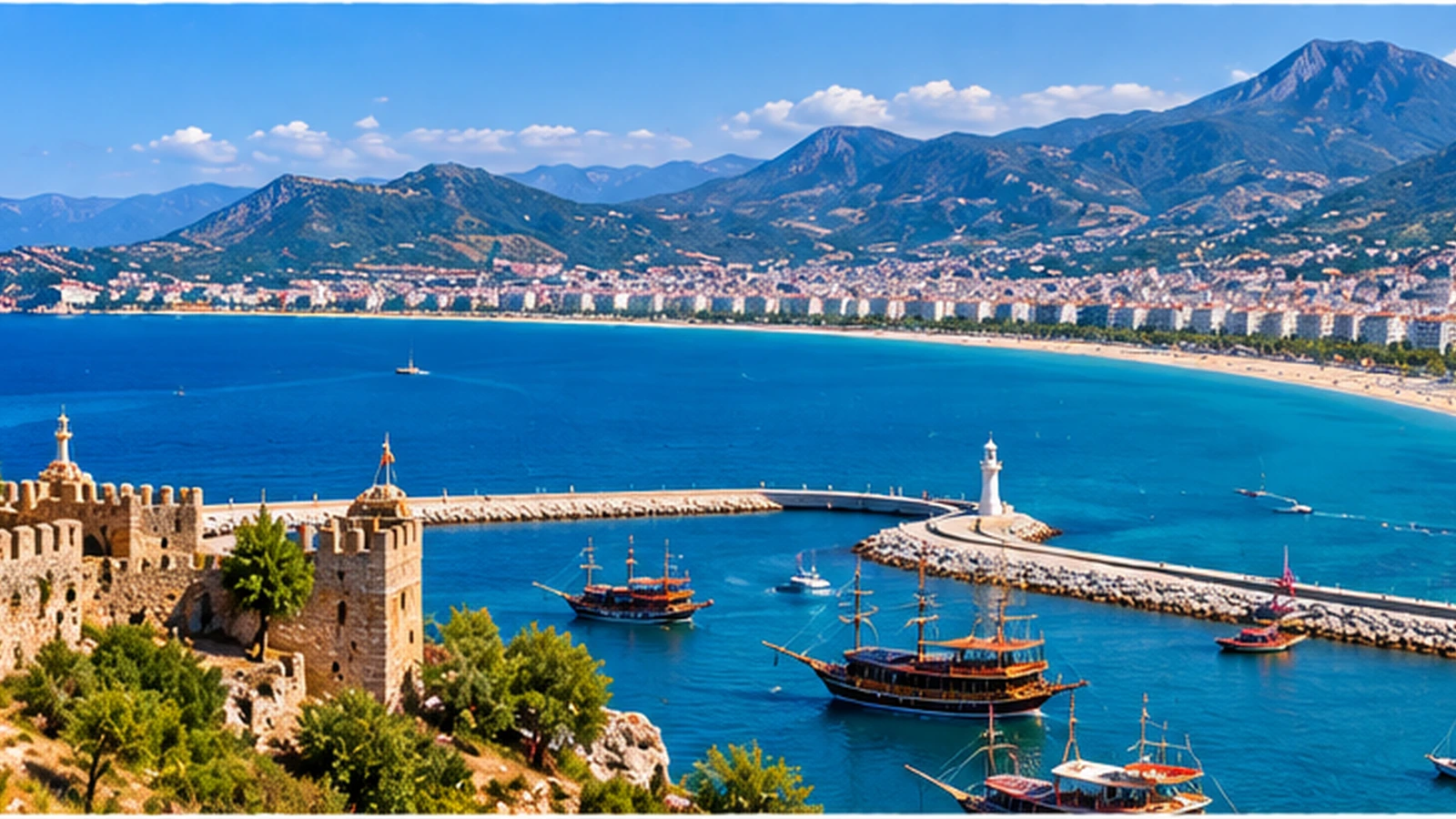 Alanya sahili, kalesi ve Akdeniz manzarası